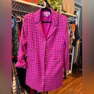 Pomander Place Fuchsia Houndstooth Trench Coat